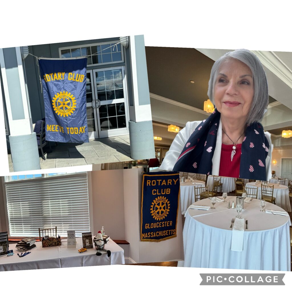 A poster with the rotary’s flag and a woman